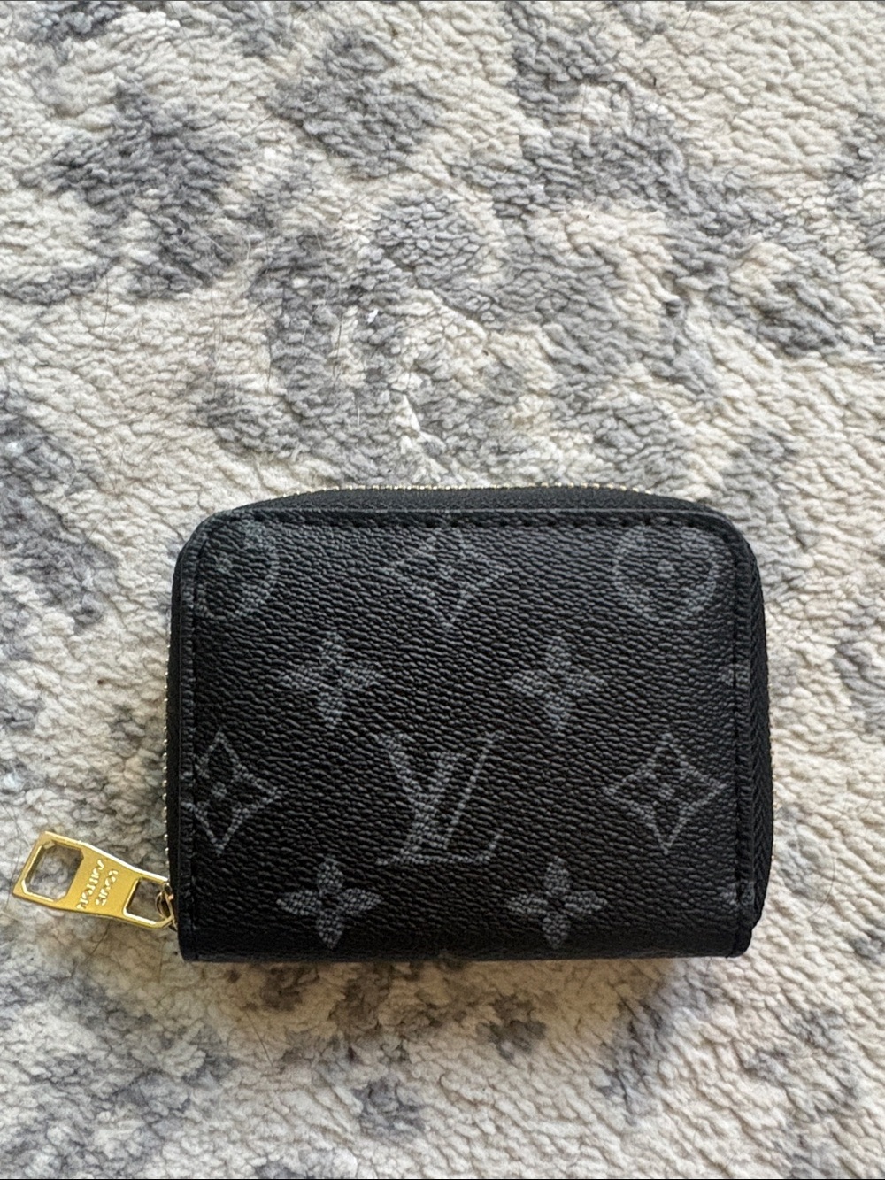 Louis Vuitton Black Monogram Zip Card Holder with Gold Hardware